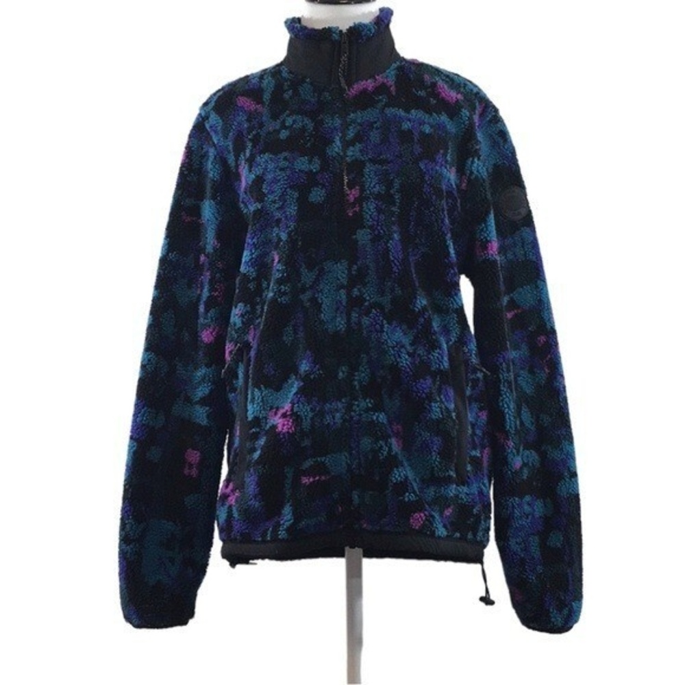 American Eagle Funnel Neck Blue Purple Fleece Jacket Womens Small Teddy Zip Up